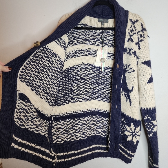 NWT Lorenzo Magni Italy Wool Alpaca Blend Chunky Knit Cardigan Deer Snowflake XL - Picture 4 of 16